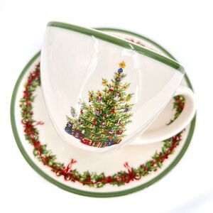 Christopher Radko Holiday Celebrations Flat Cup & Saucer Set - Green Trim